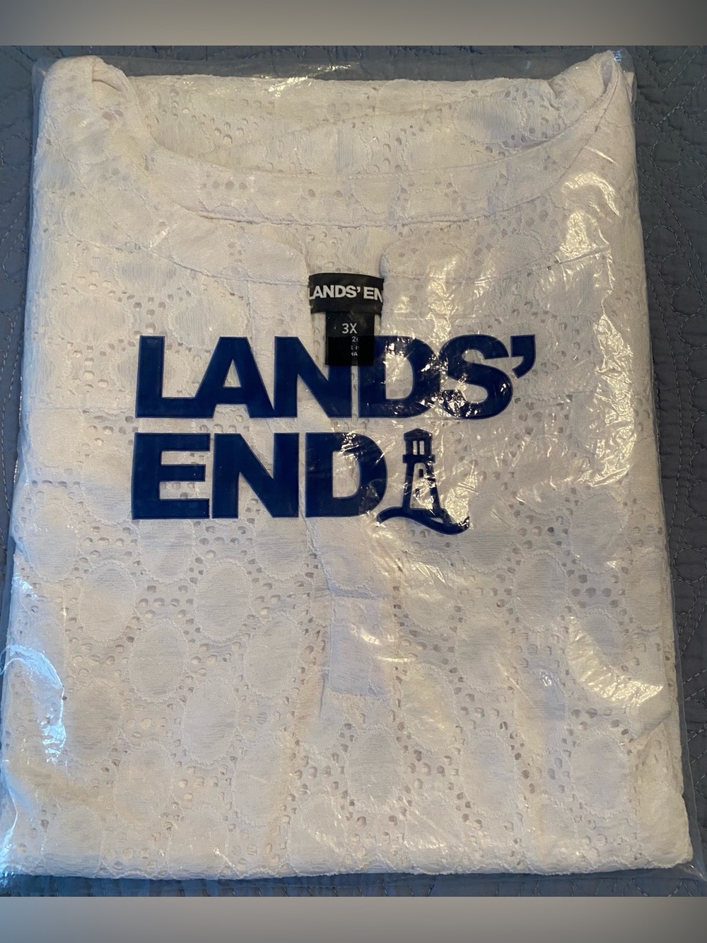 Lands' End 3X White Eyelet Cap Sleeve Swim Cover-Up